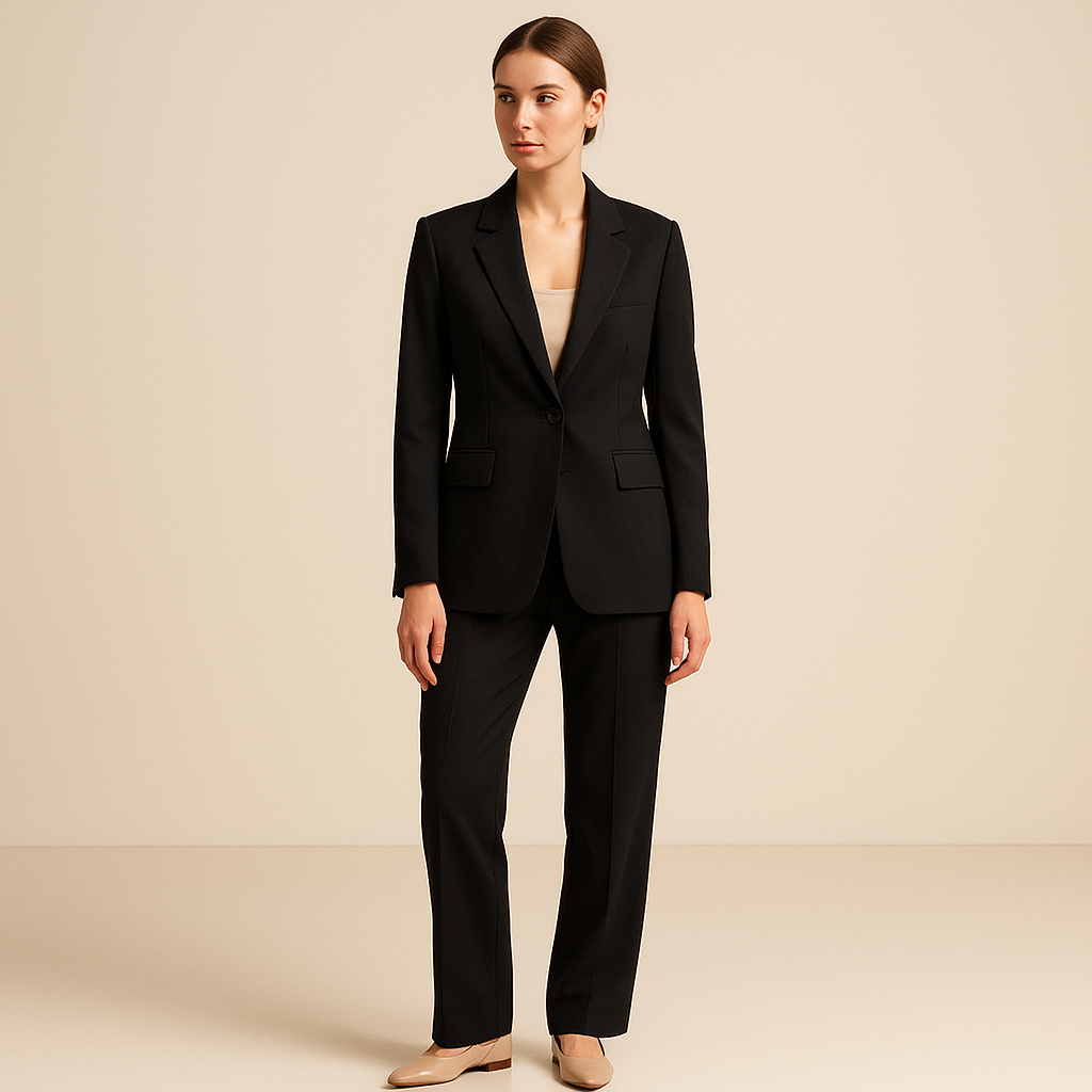 Blazer negro de manga larga con solapas clásicas y corte entallado