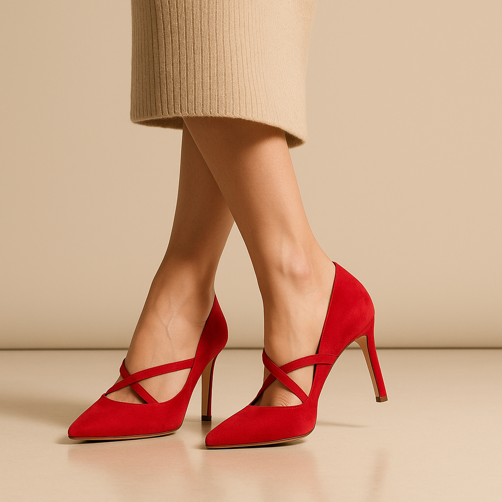 Tacones rojos con tiras cruzadas y diseño cerrado